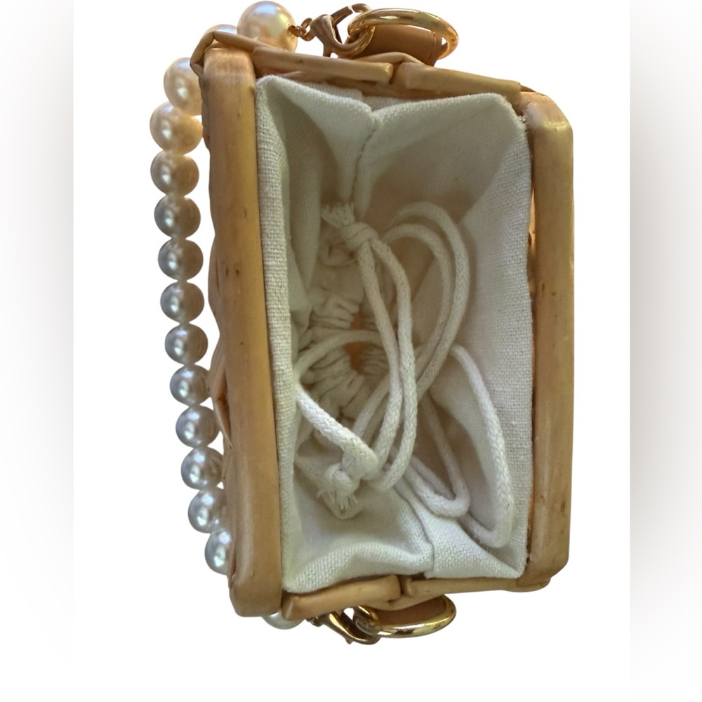 Woven Wicker Rattan Pearl Handle Clutch Bag Wedding Guest Beach Summer Boho - Picture 9 of 13